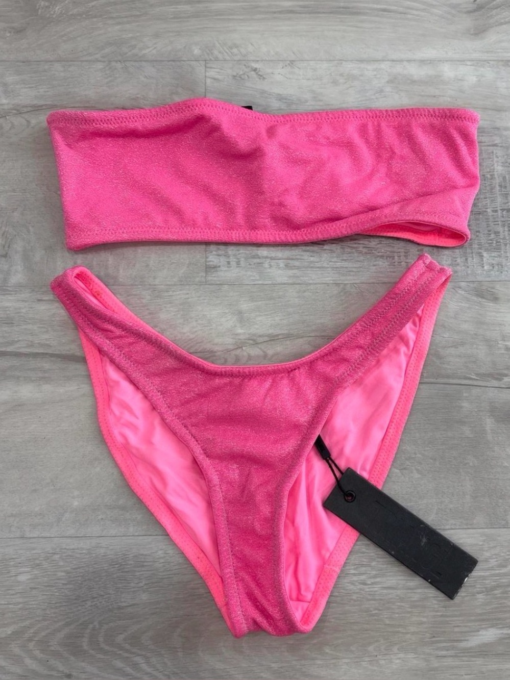 Hot Pink Velvet Triangl Bandeau Bikini Set